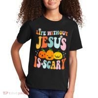 Life Without Jesus Is Scary Fun Halloween Pumpkin Christian Catholic Kids T-Shirt thumb 2