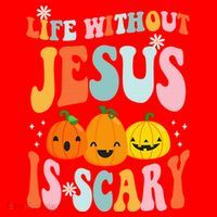 Life Without Jesus Is Scary Fun Halloween Pumpkin Christian Catholic Santa Hat thumb 1
