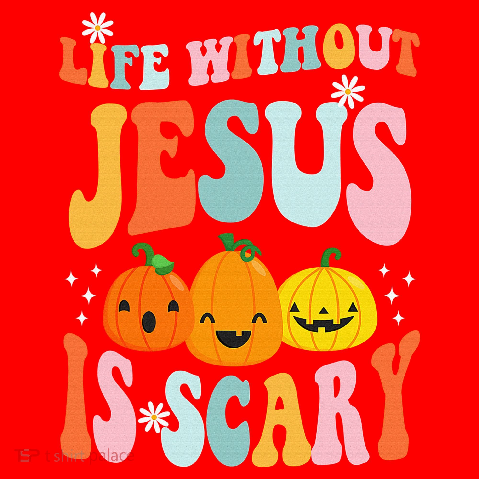 Life Without Jesus Is Scary Fun Halloween Pumpkin Christian Catholic Santa Hat