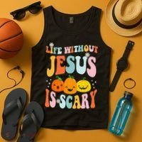 Life Without Jesus is Scary Fall Christian Halloween Jesus Tank Top thumb 4