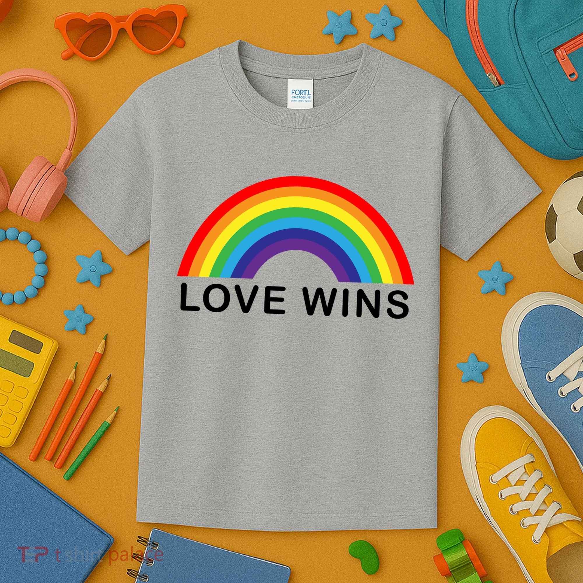 Love Wins Lgbtq Pride Month Rainbow Kids T-Shirt