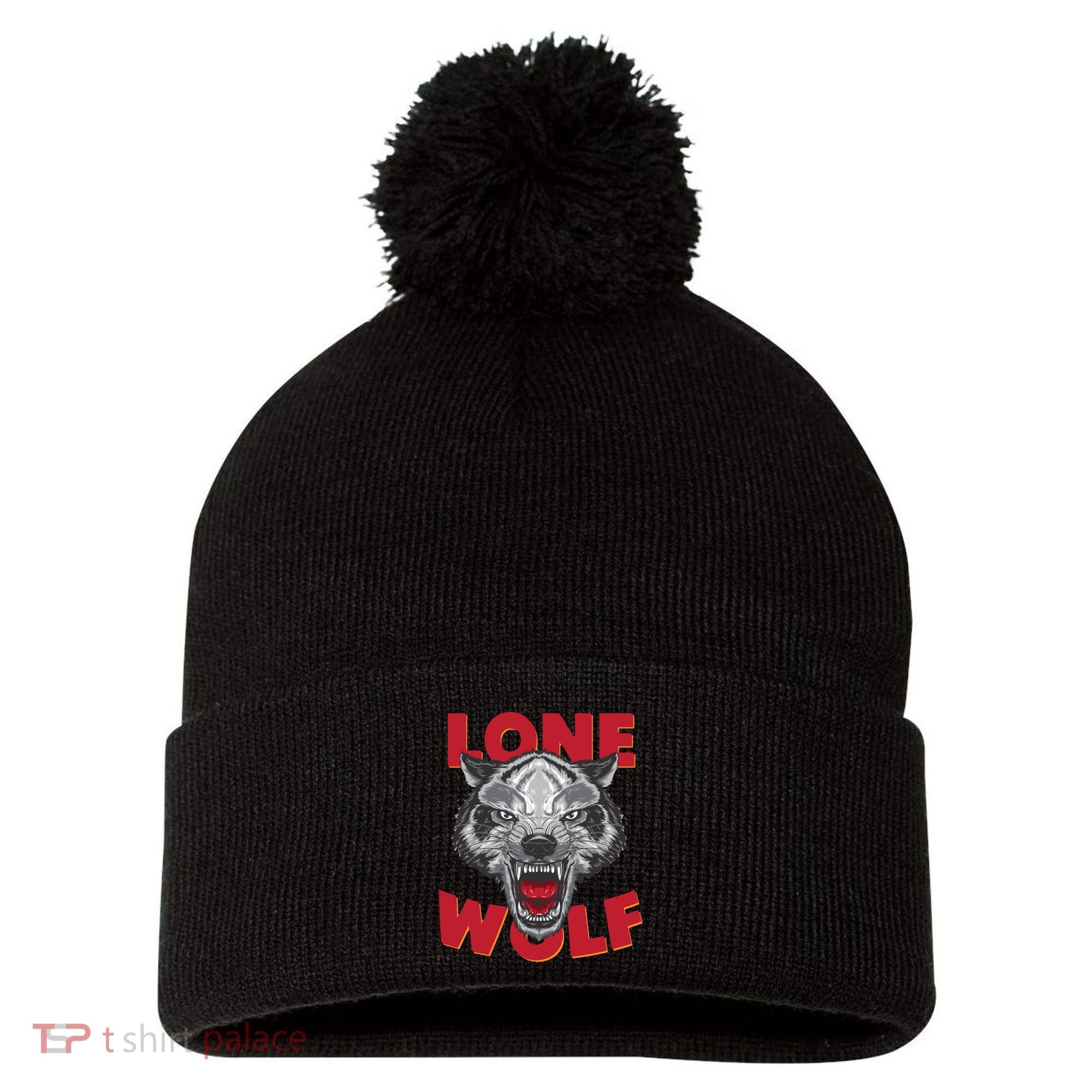 Lone Wolf Pom Pom 12in Knit Beanie