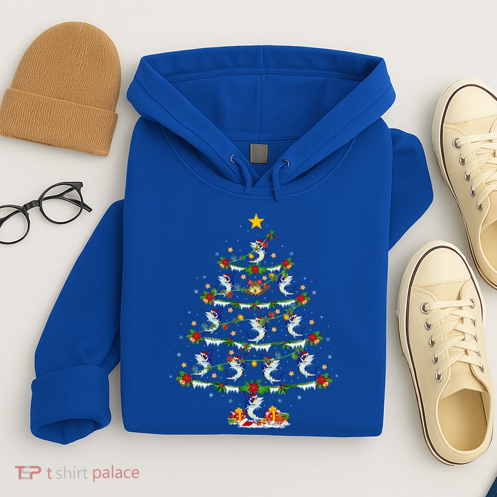 Lighting White Marlin Christmas Tree White Marlin Fish Lover Hoodie