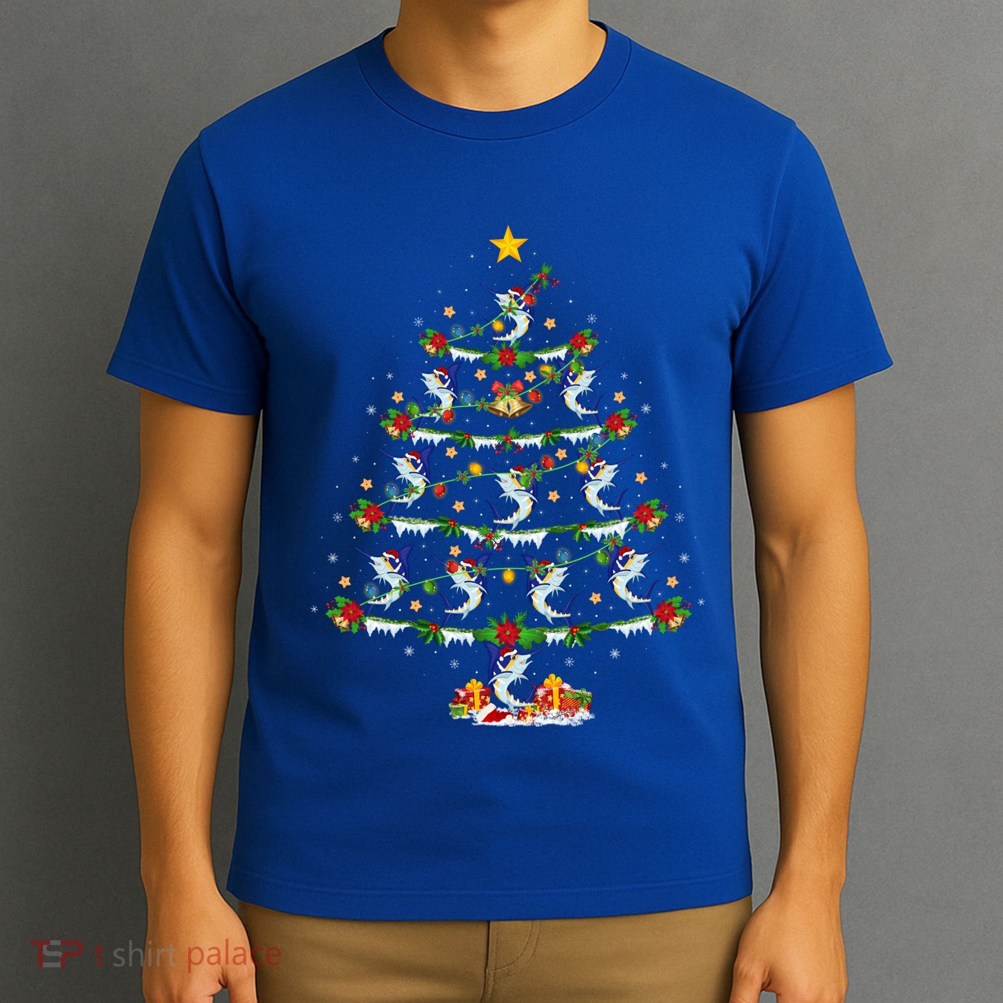 Lighting White Marlin Christmas Tree White Marlin Fish Lover T-Shirt
