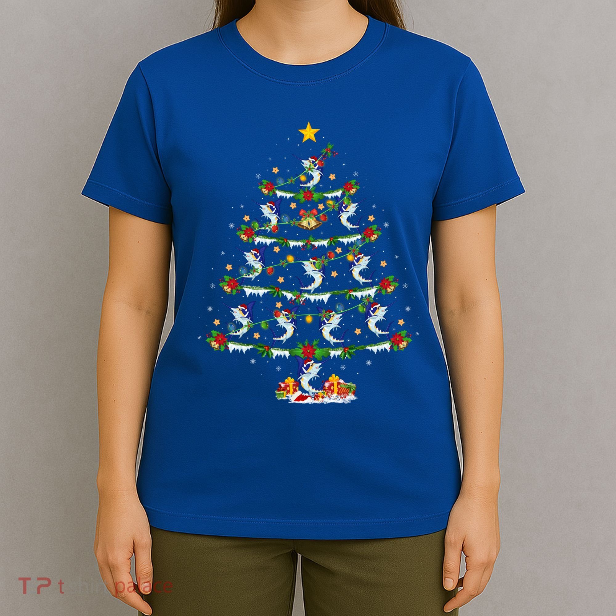 Lighting White Marlin Christmas Tree White Marlin Fish Lover T-Shirt