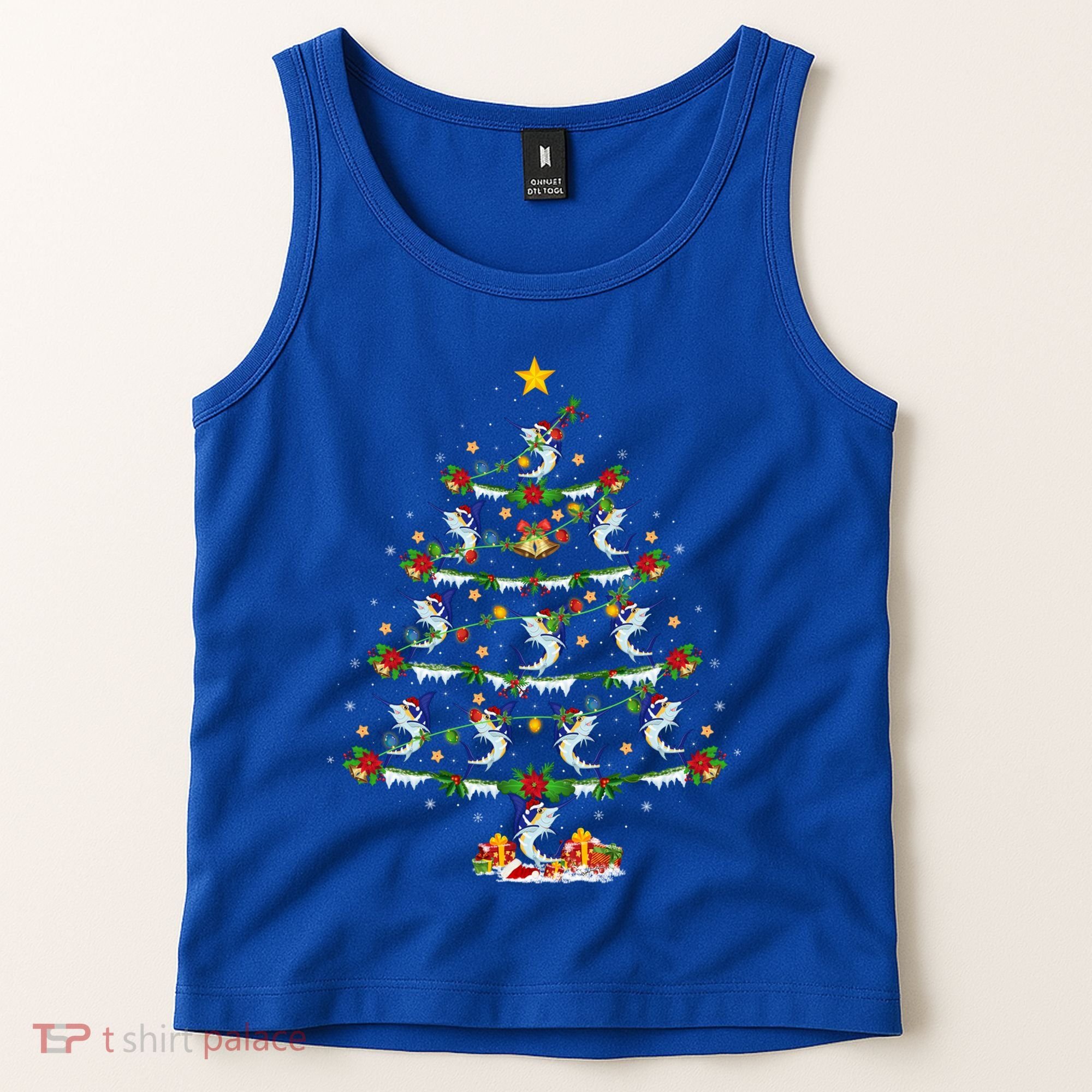 Lighting White Marlin Christmas Tree White Marlin Fish Lover Tank Top
