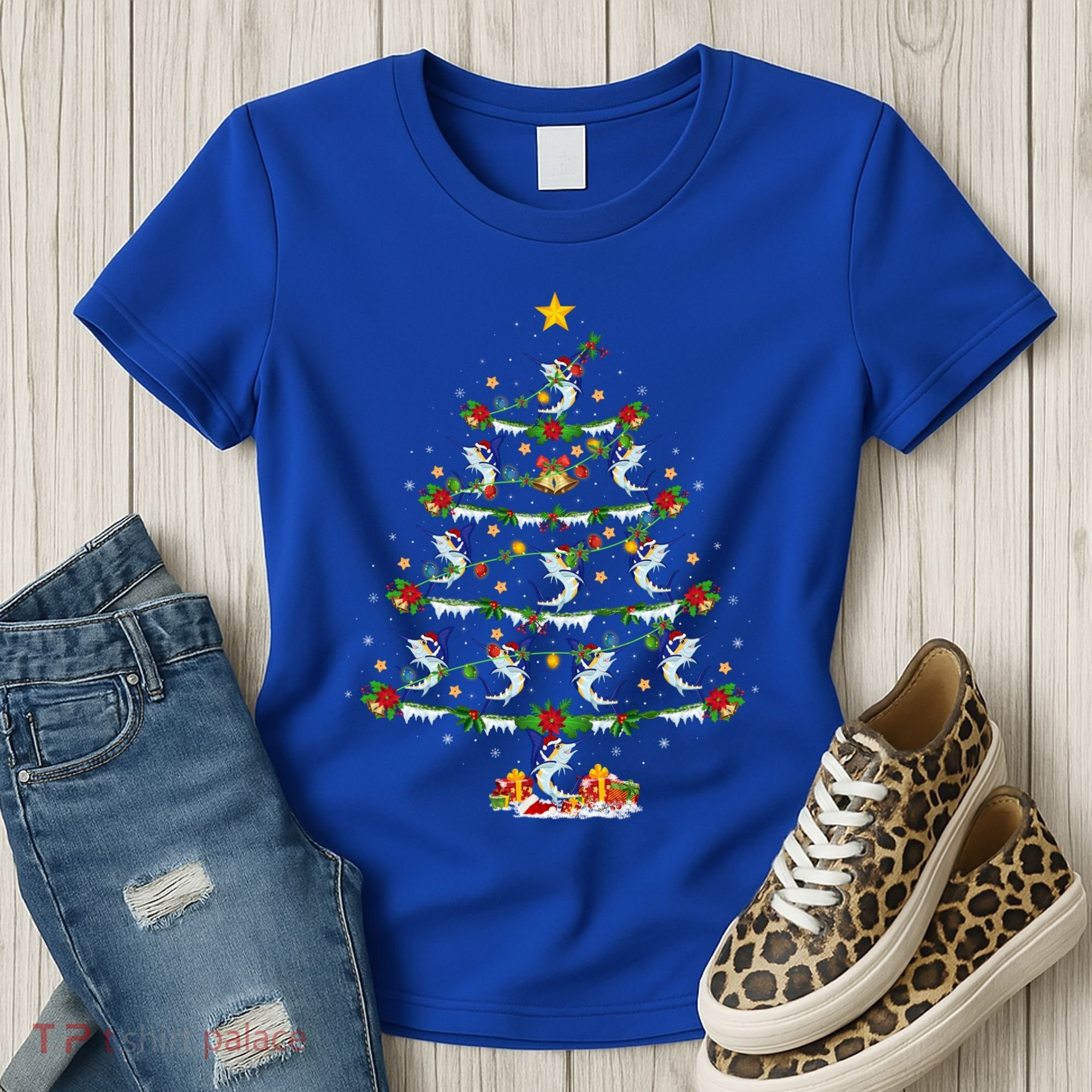 Lighting White Marlin Christmas Tree White Marlin Fish Lover Women's T-Shirt