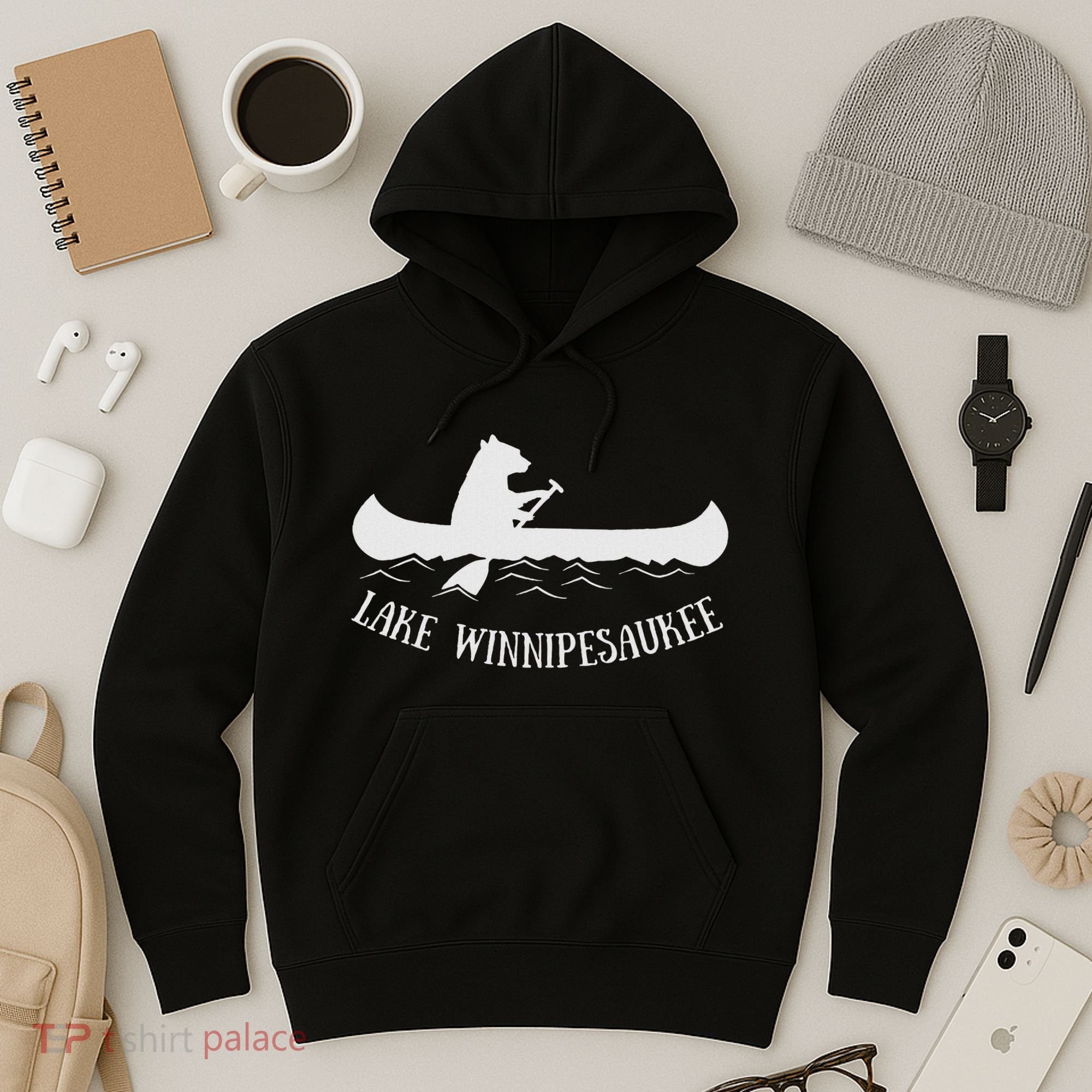 Lake Winnipesaukee New Hampshire Bear Canoe Gift Hoodie