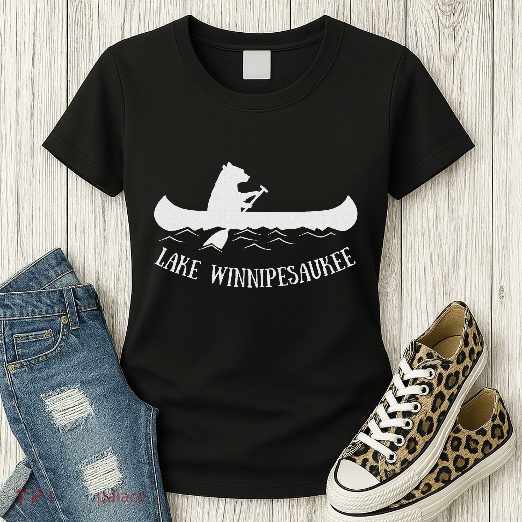 Lake Winnipesaukee New Hampshire Bear Canoe Gift Women's T-Shirt