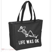 Life Was Ok Funny Dead Skeleton Tote Bag thumb 2