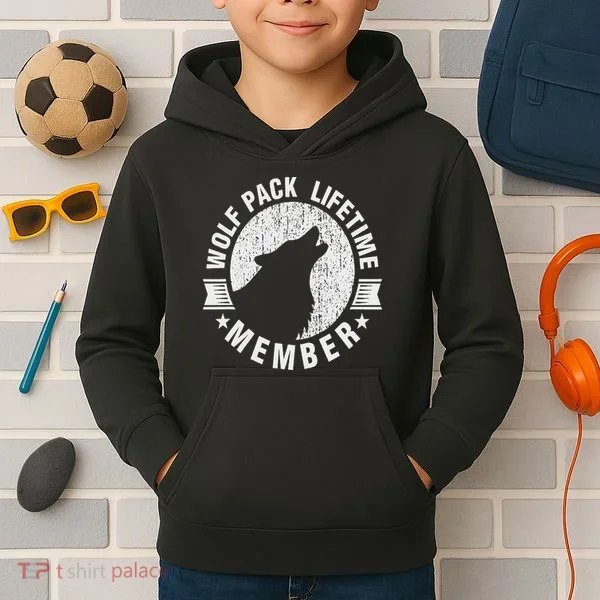 Lifetime Wolf Pack Member Distressed Howling Kids Hoodie