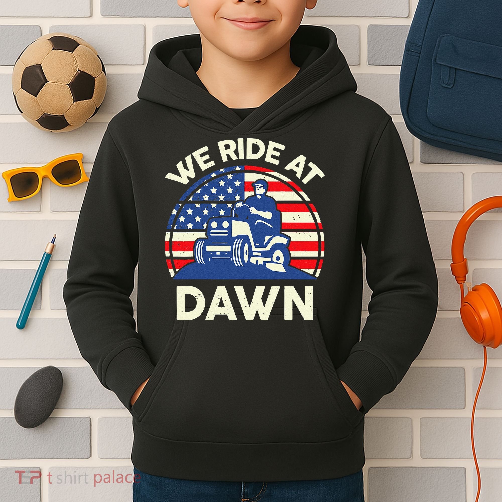 LawnMowing We Ride At Dawn LawnMower Kids Hoodie