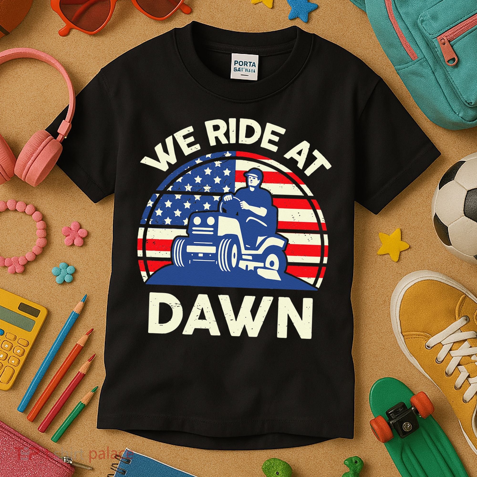 LawnMowing We Ride At Dawn LawnMower Kids T-Shirt