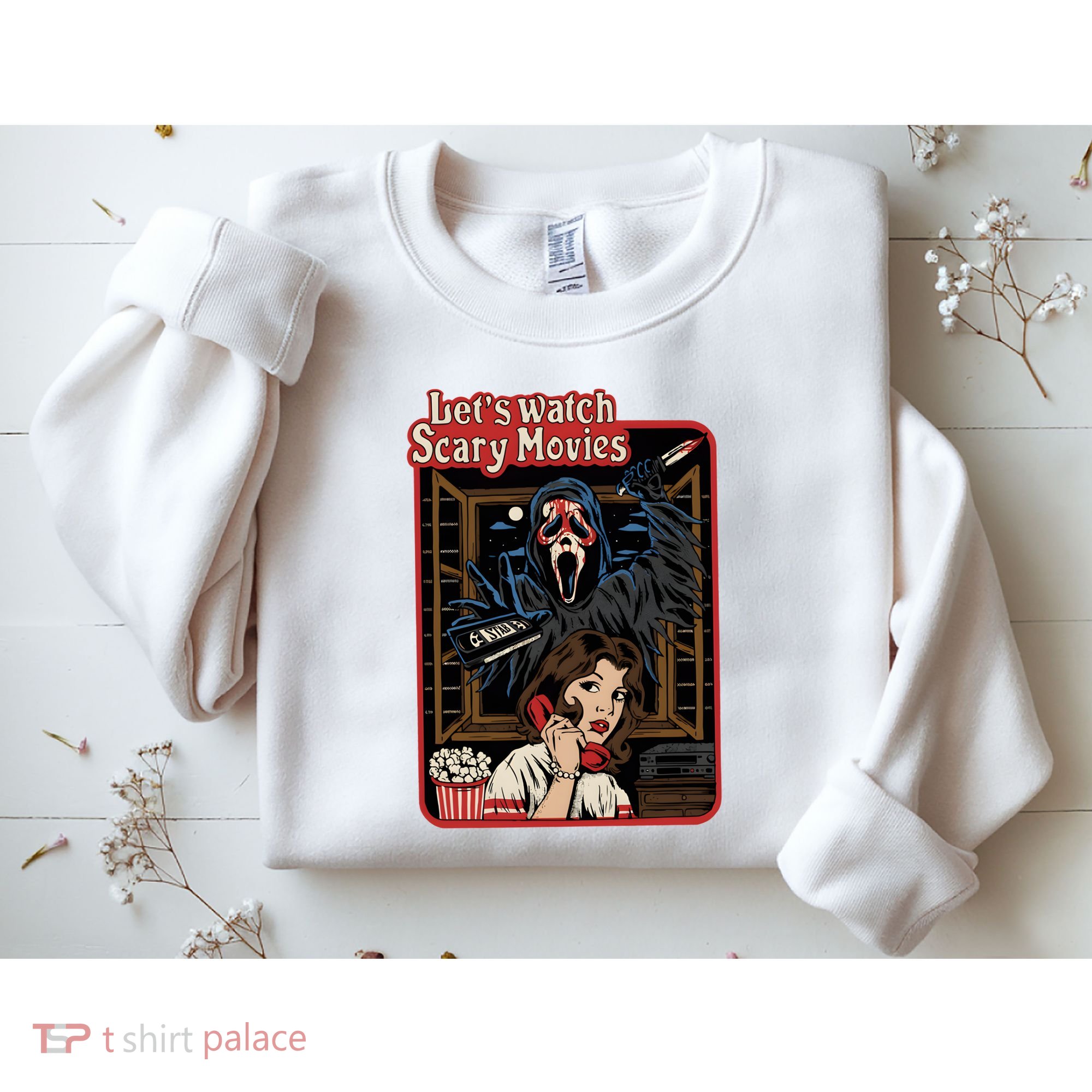 Lets Watch Scary Movie Halloween Ghostface Retro Sweatshirt