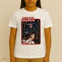 Lets Watch Scary Movie Halloween Ghostface Retro T-Shirt thumb 4
