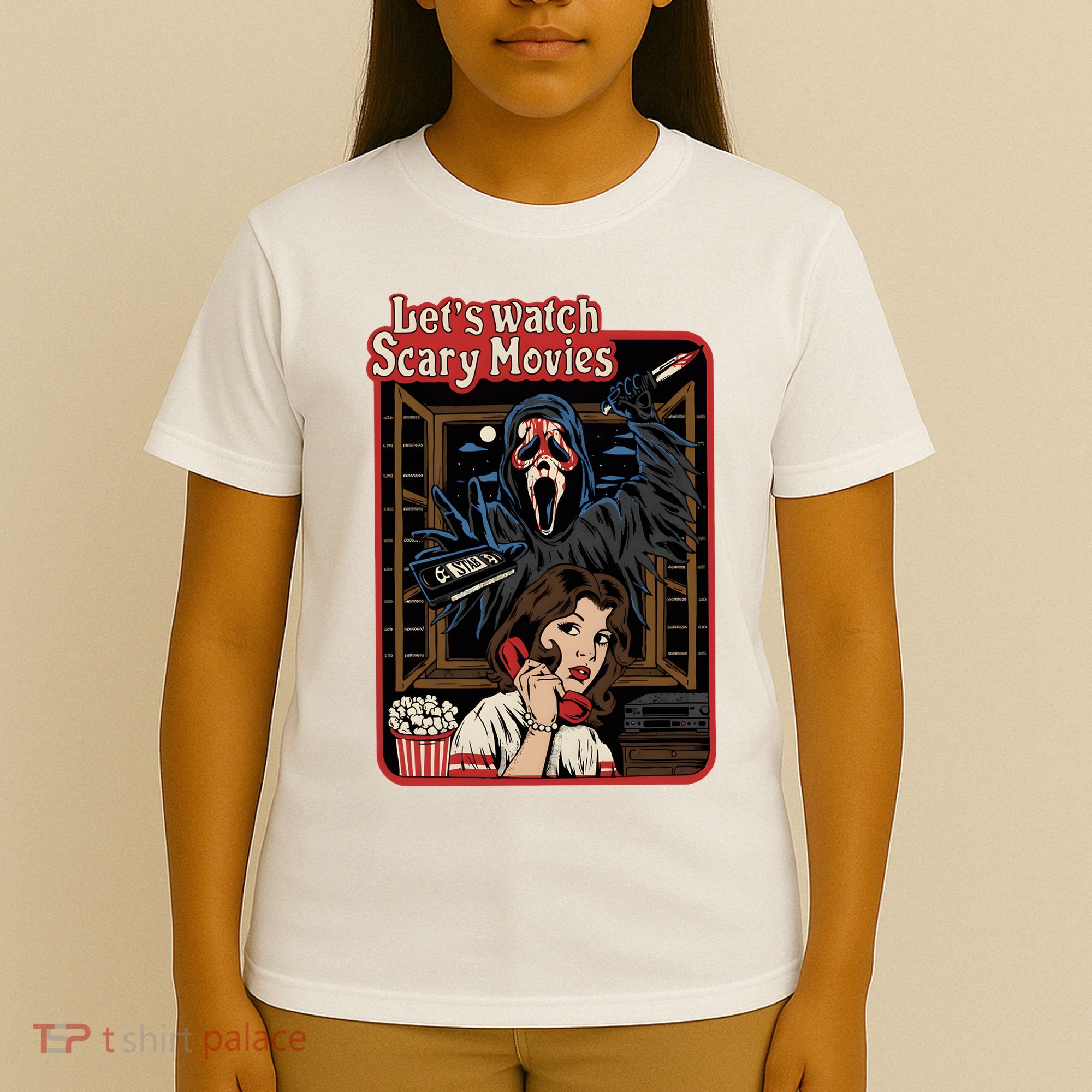 Lets Watch Scary Movie Halloween Ghostface Retro T-Shirt