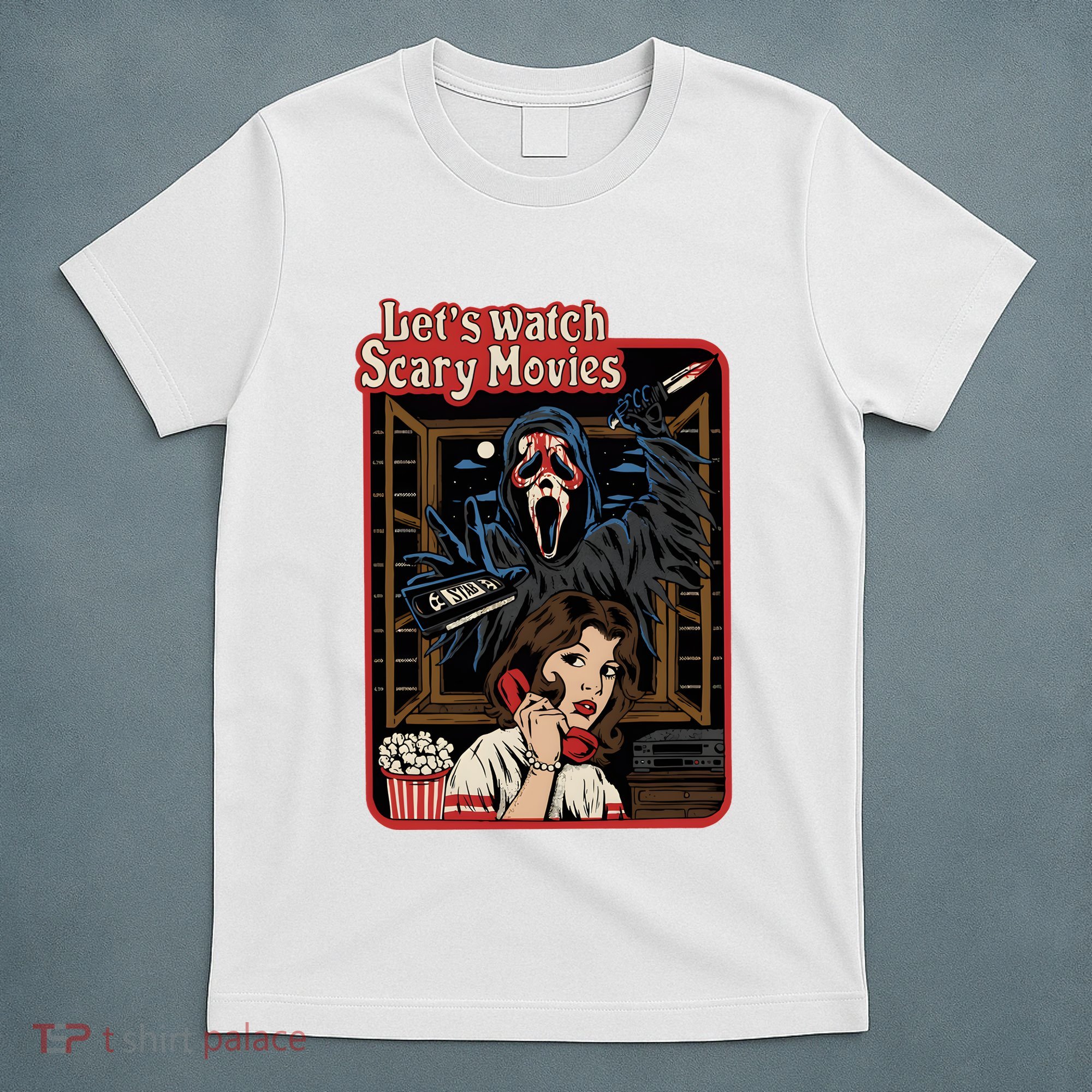 Lets Watch Scary Movie Halloween Ghostface Retro T-Shirt