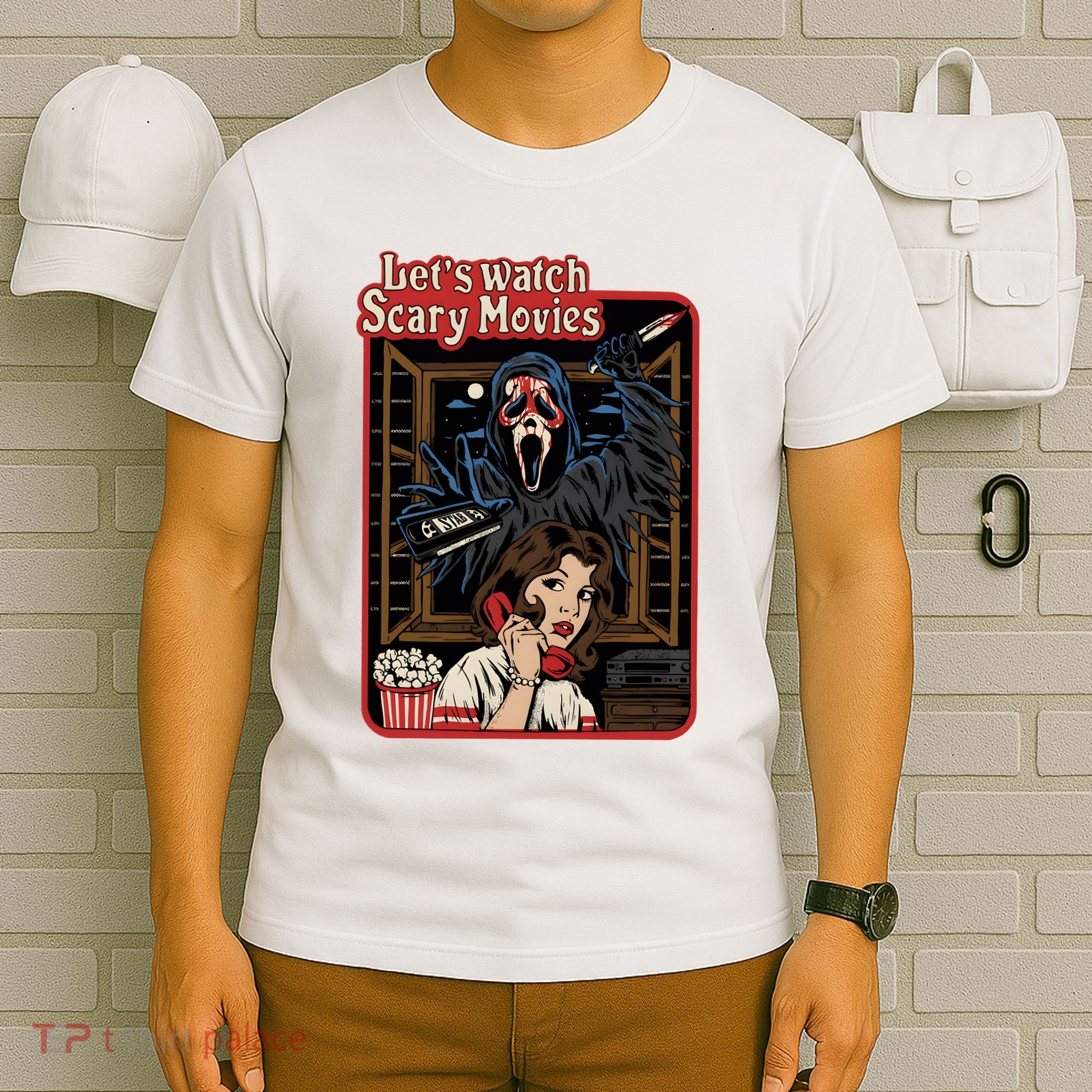 Lets Watch Scary Movie Halloween Ghostface Retro T-Shirt