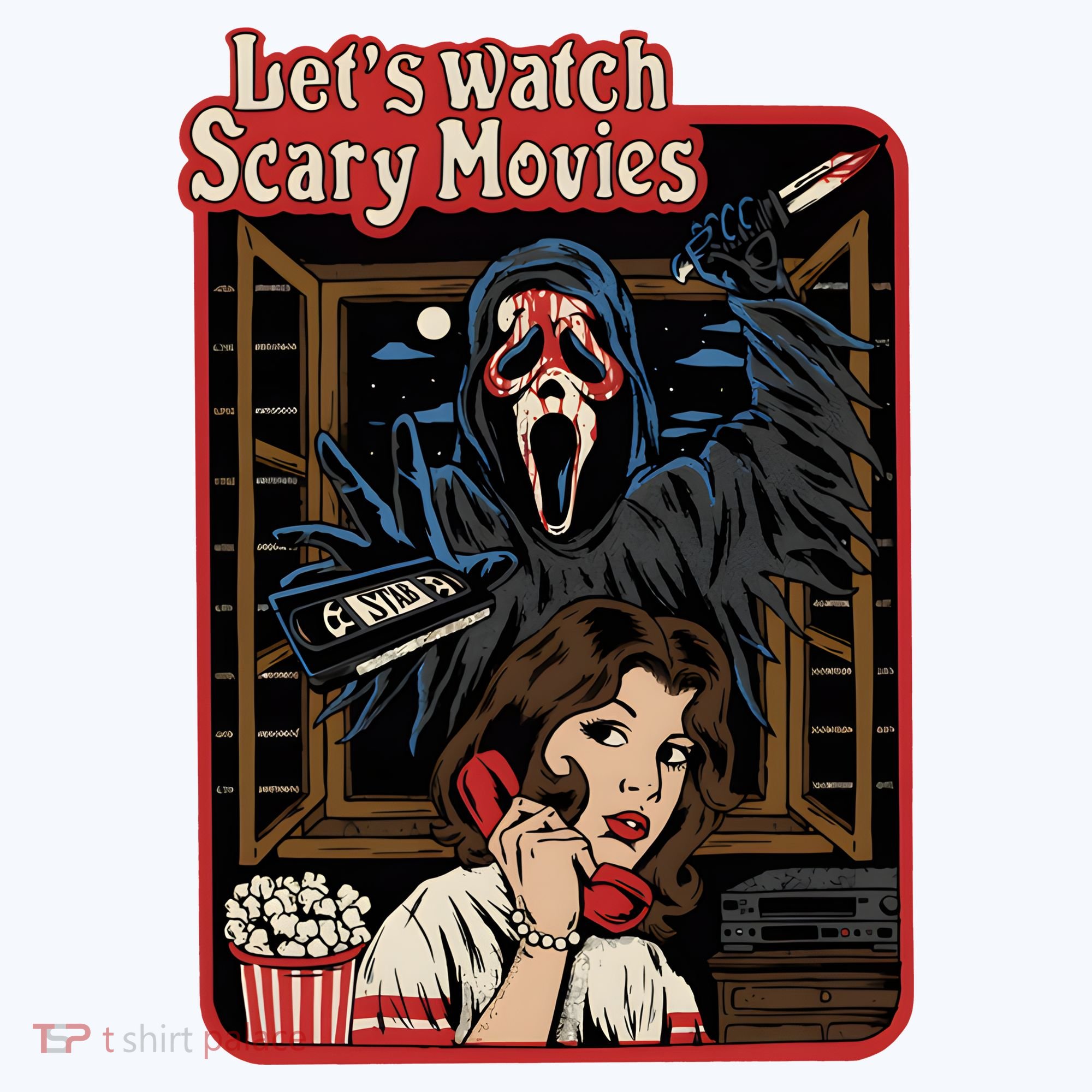 Lets Watch Scary Movie Halloween Ghostface Retro T-Shirt