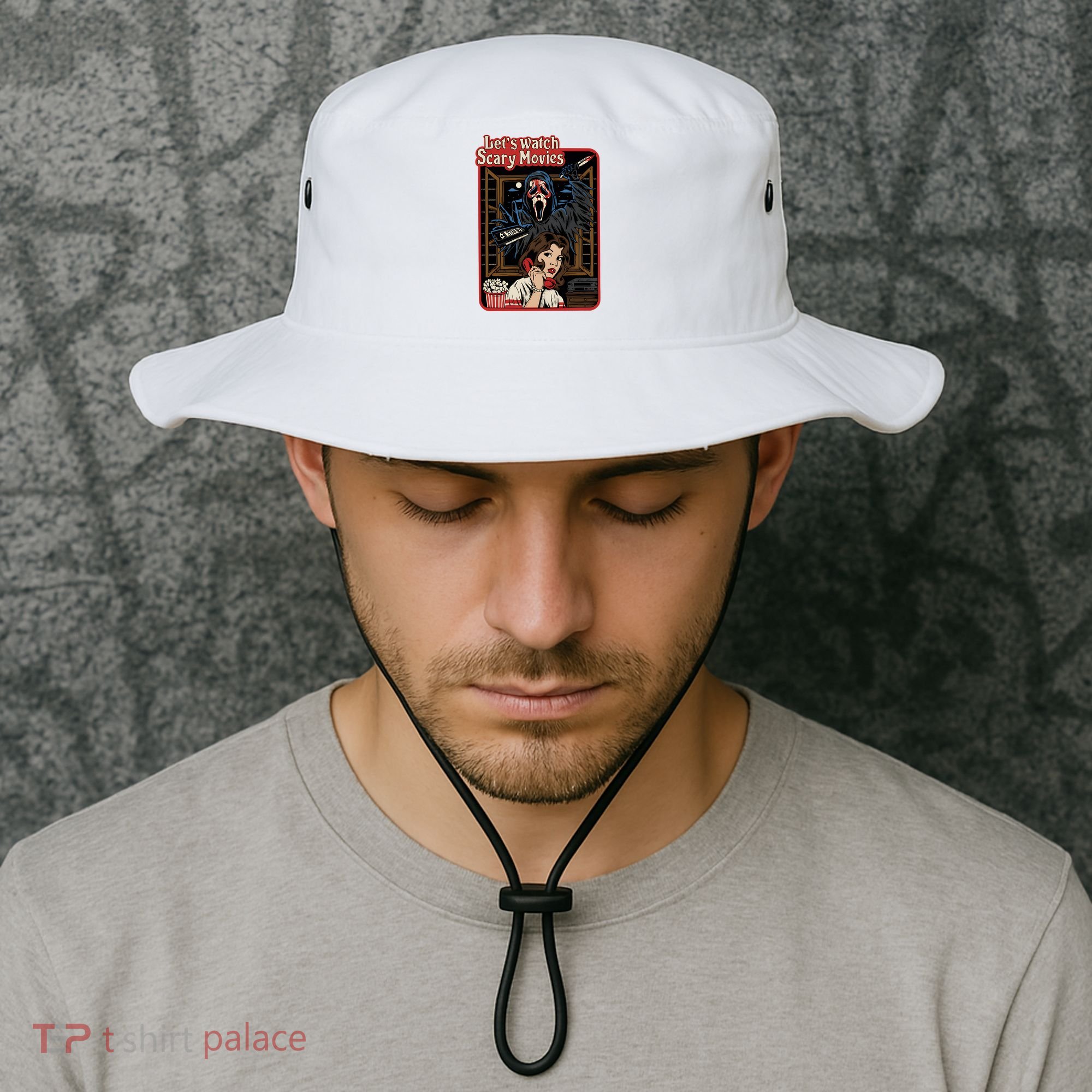 Lets Watch Scary Movie Halloween Ghostface Retro Bucket Hat
