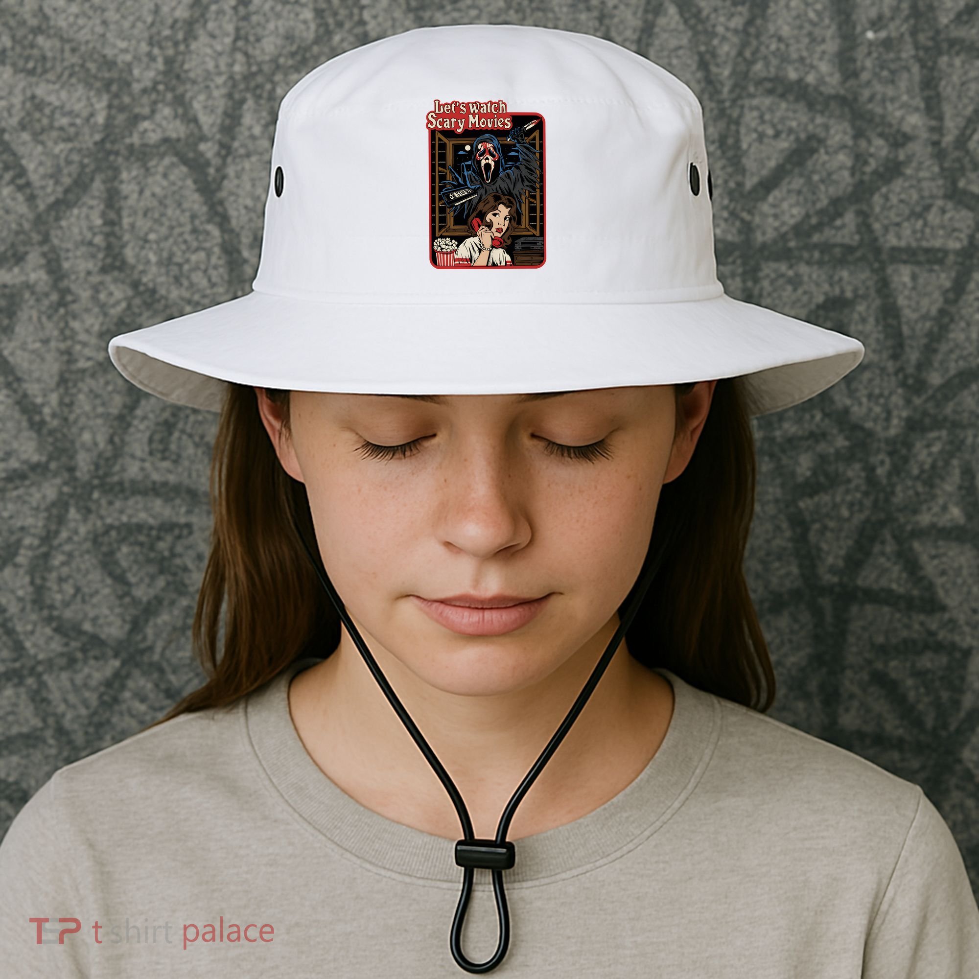 Lets Watch Scary Movie Halloween Ghostface Retro Bucket Hat