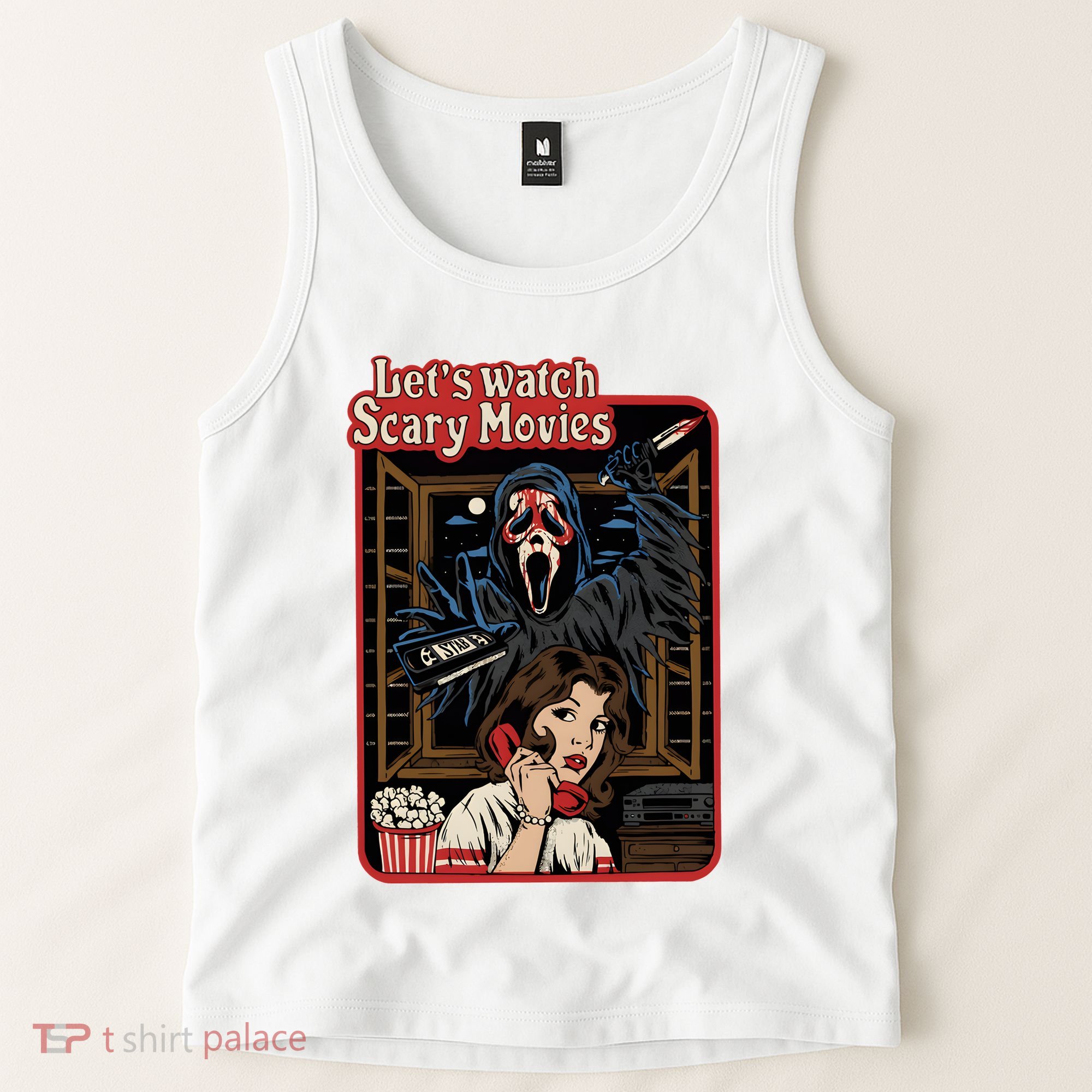 Lets Watch Scary Movie Halloween Ghostface Retro Tank Top