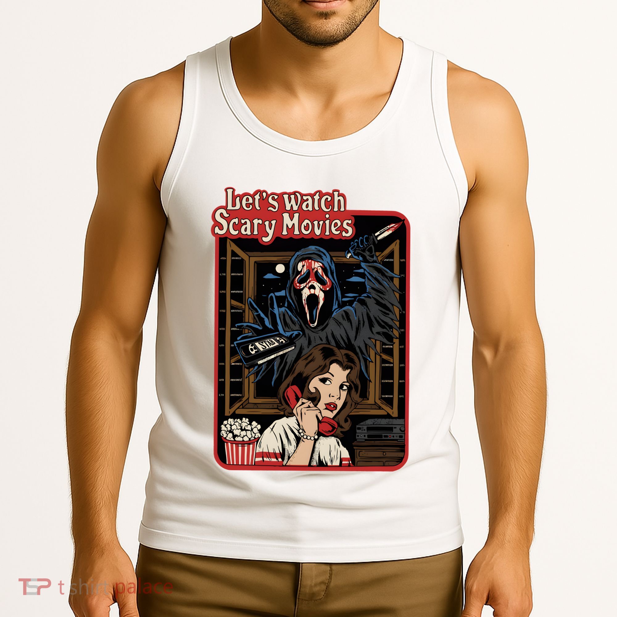 Lets Watch Scary Movie Halloween Ghostface Retro Tank Top