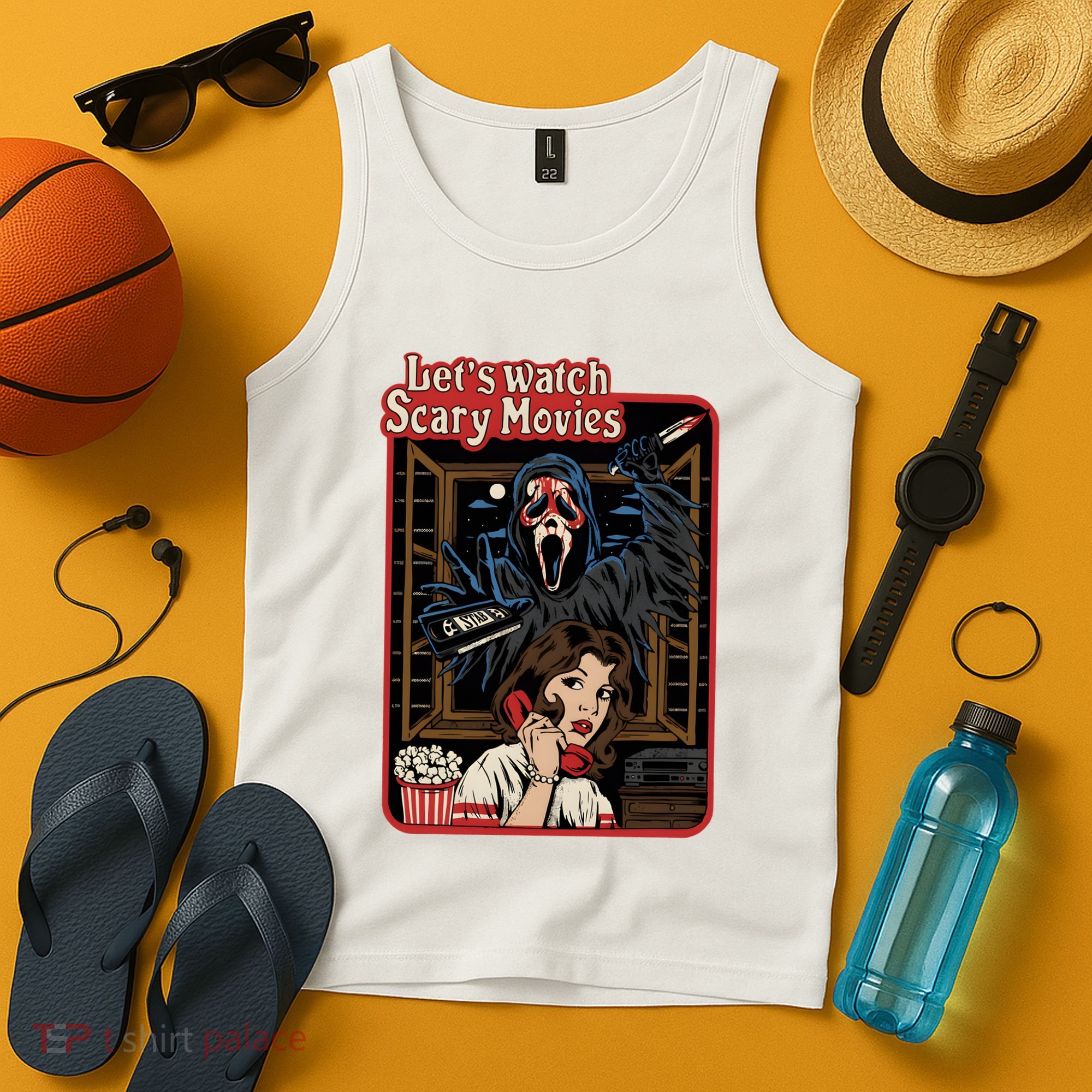 Lets Watch Scary Movie Halloween Ghostface Retro Tank Top