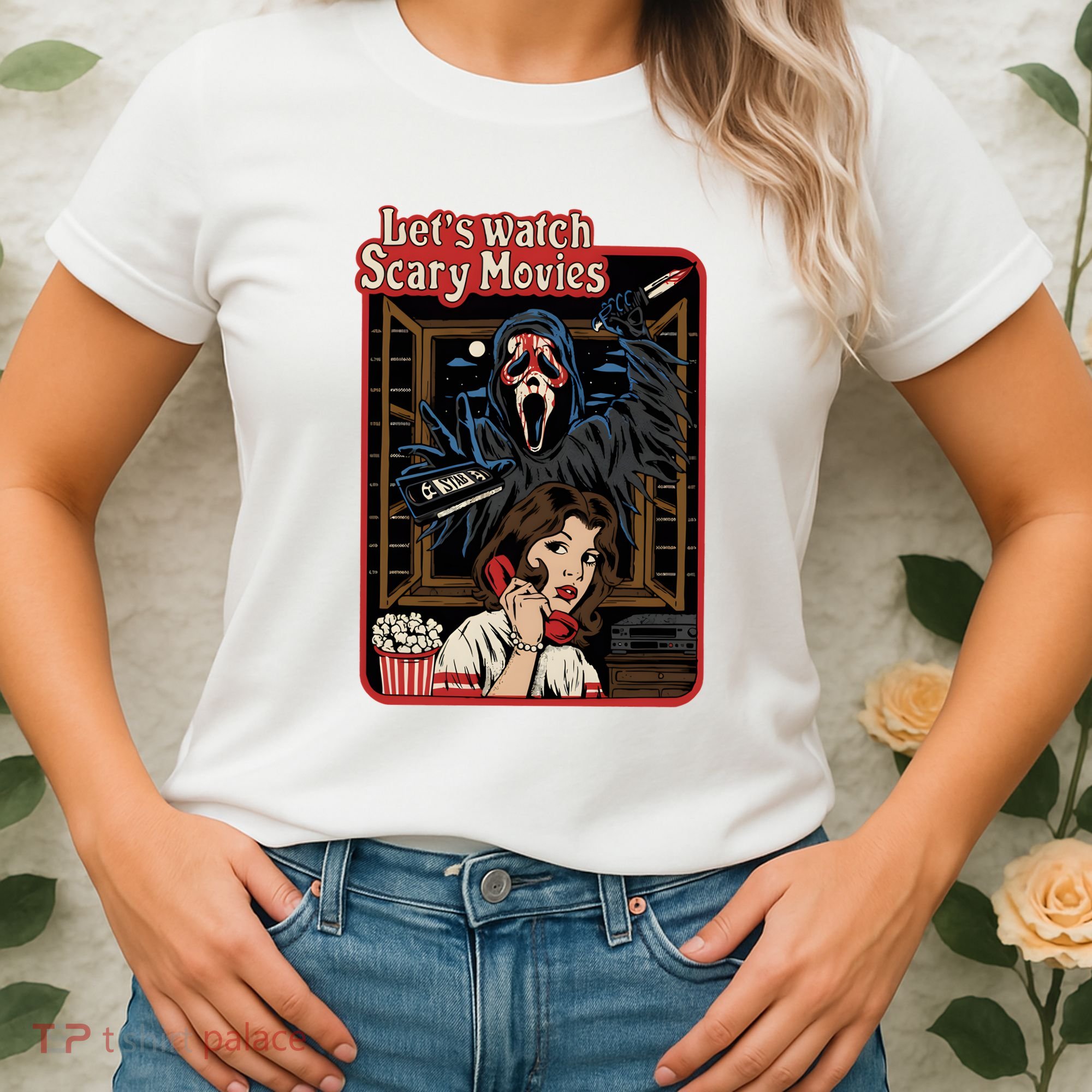 Lets Watch Scary Movie Halloween Ghostface Retro Women's T-Shirt