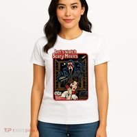 Lets Watch Scary Movie Halloween Ghostface Retro Women's T-Shirt thumb 4