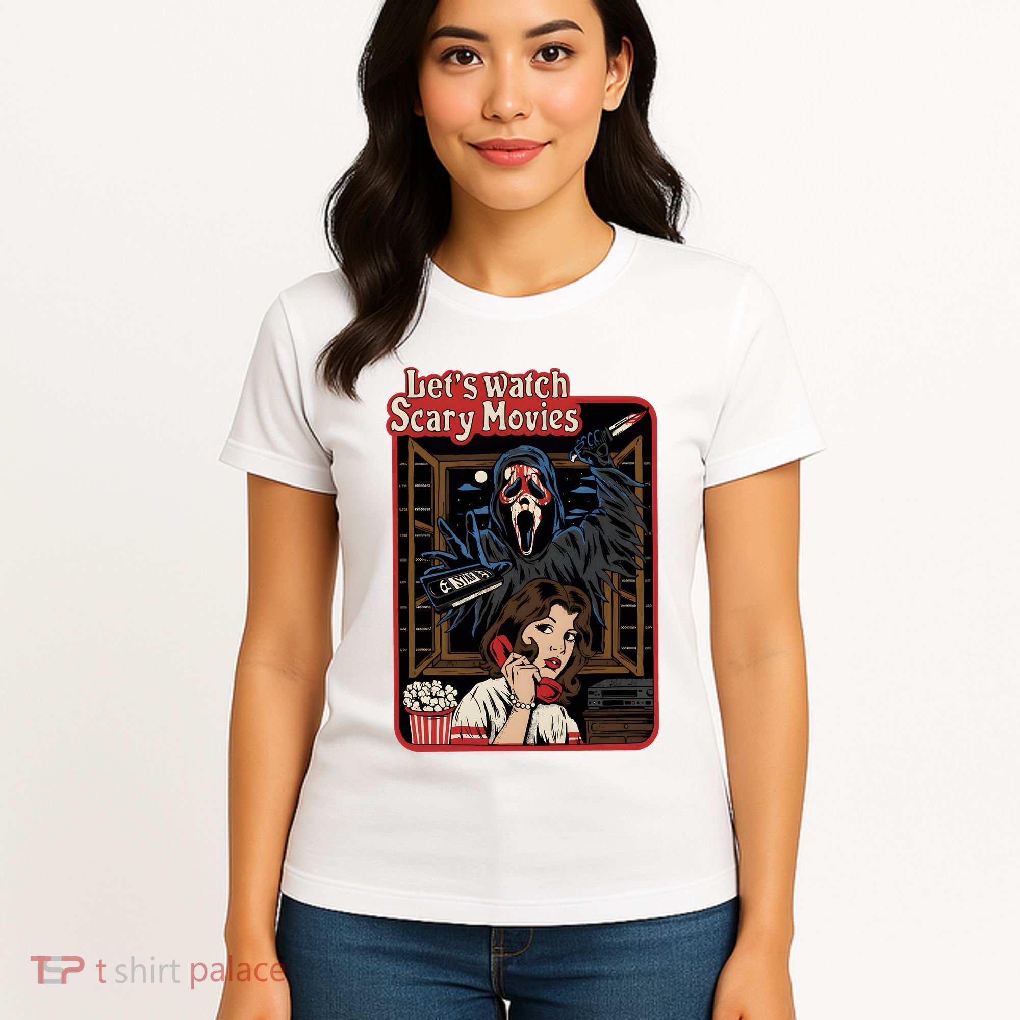 Lets Watch Scary Movie Halloween Ghostface Retro Women's T-Shirt
