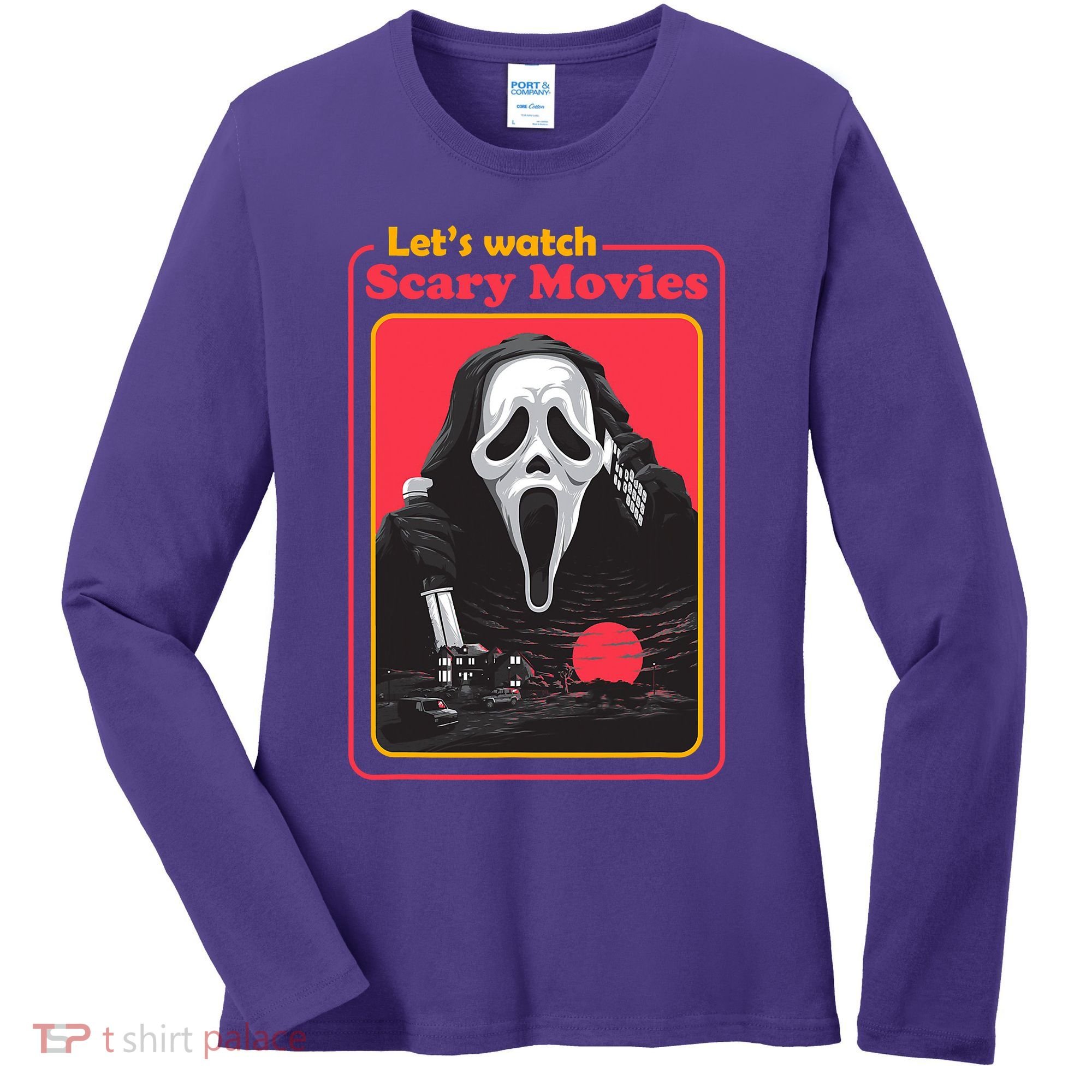 Let's Watch Scary Movies Horror Halloween Ghost Women's Long Sleeve Shirt