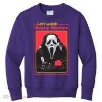 Let's Watch Scary Movies Horror Halloween Ghost Kids Sweatshirt thumb 0
