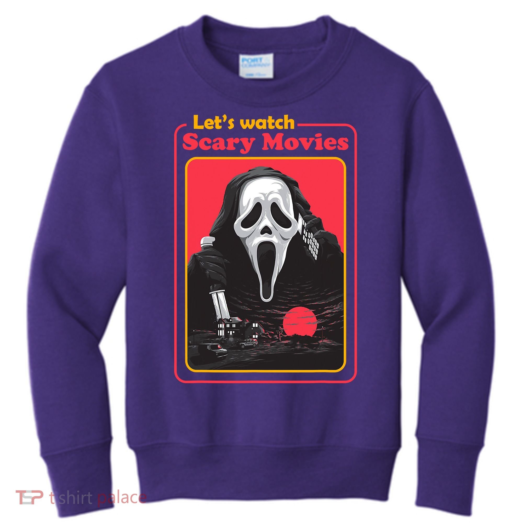 Let's Watch Scary Movies Horror Halloween Ghost Kids Sweatshirt