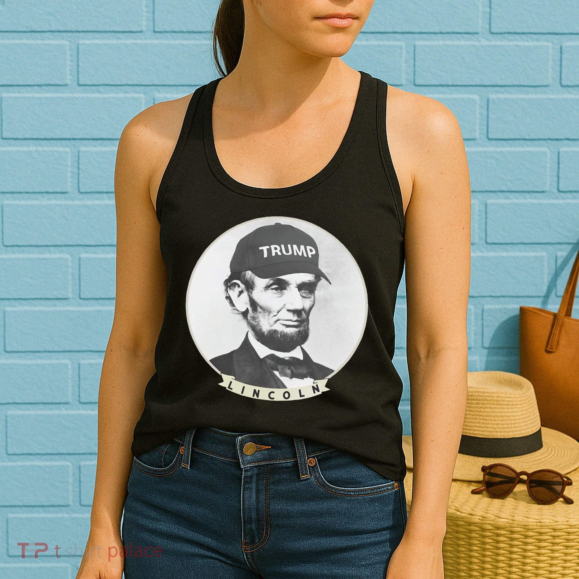 Lincoln Wearing Trump Hat Funny Abe Merica Abraham Women's Tank Top