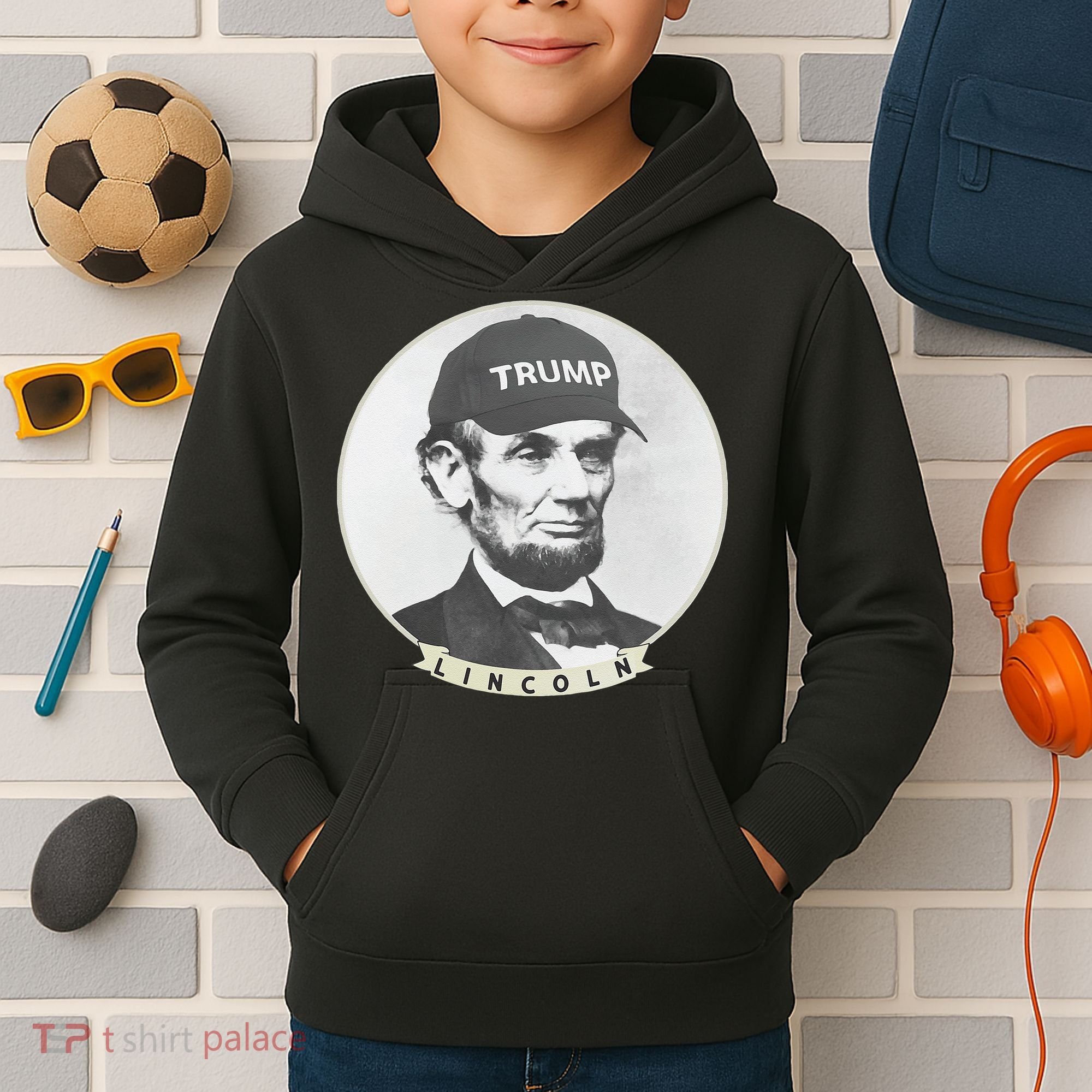 Lincoln Wearing Trump Hat Funny Abe Merica Abraham Kids Hoodie