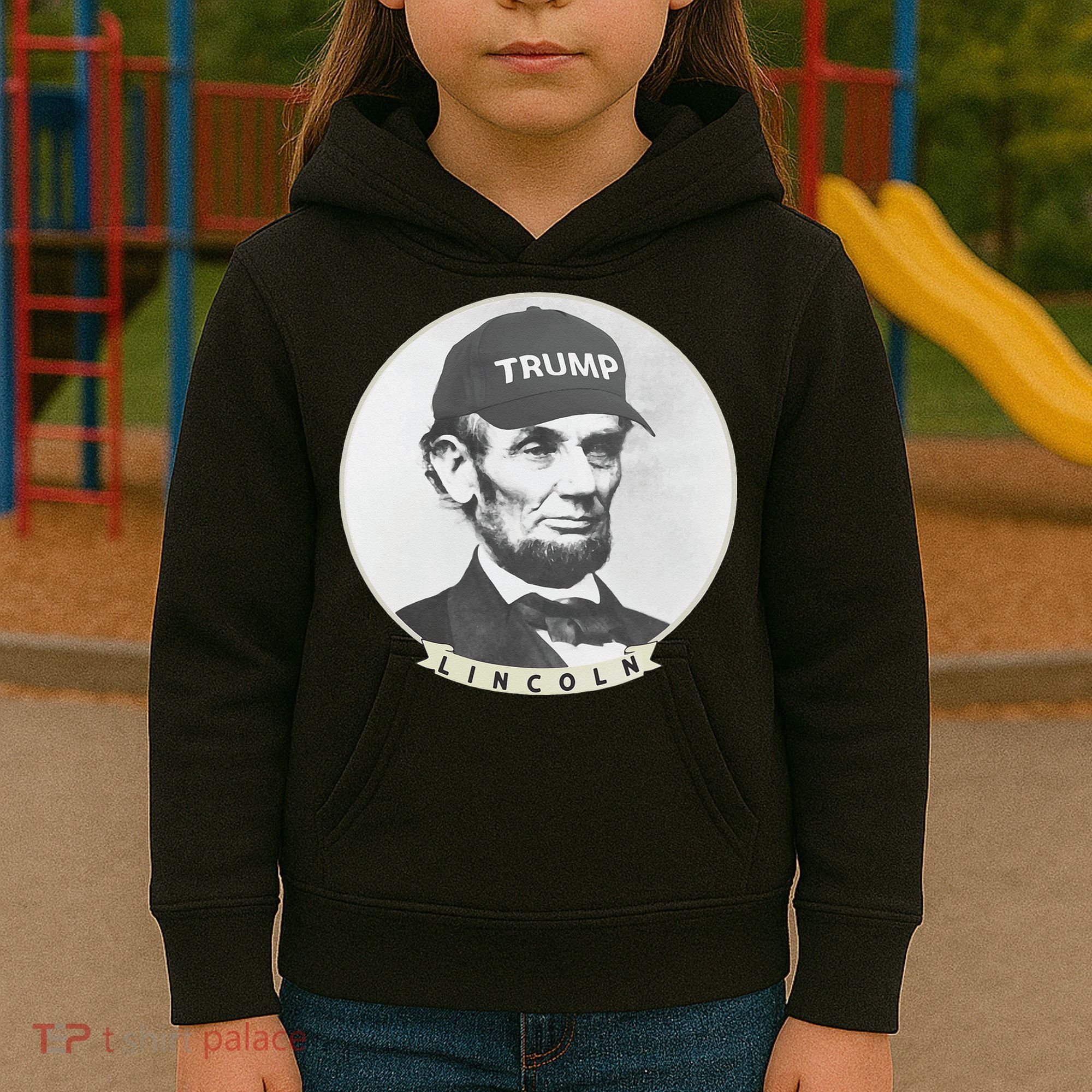 Lincoln Wearing Trump Hat Funny Abe Merica Abraham Kids Hoodie