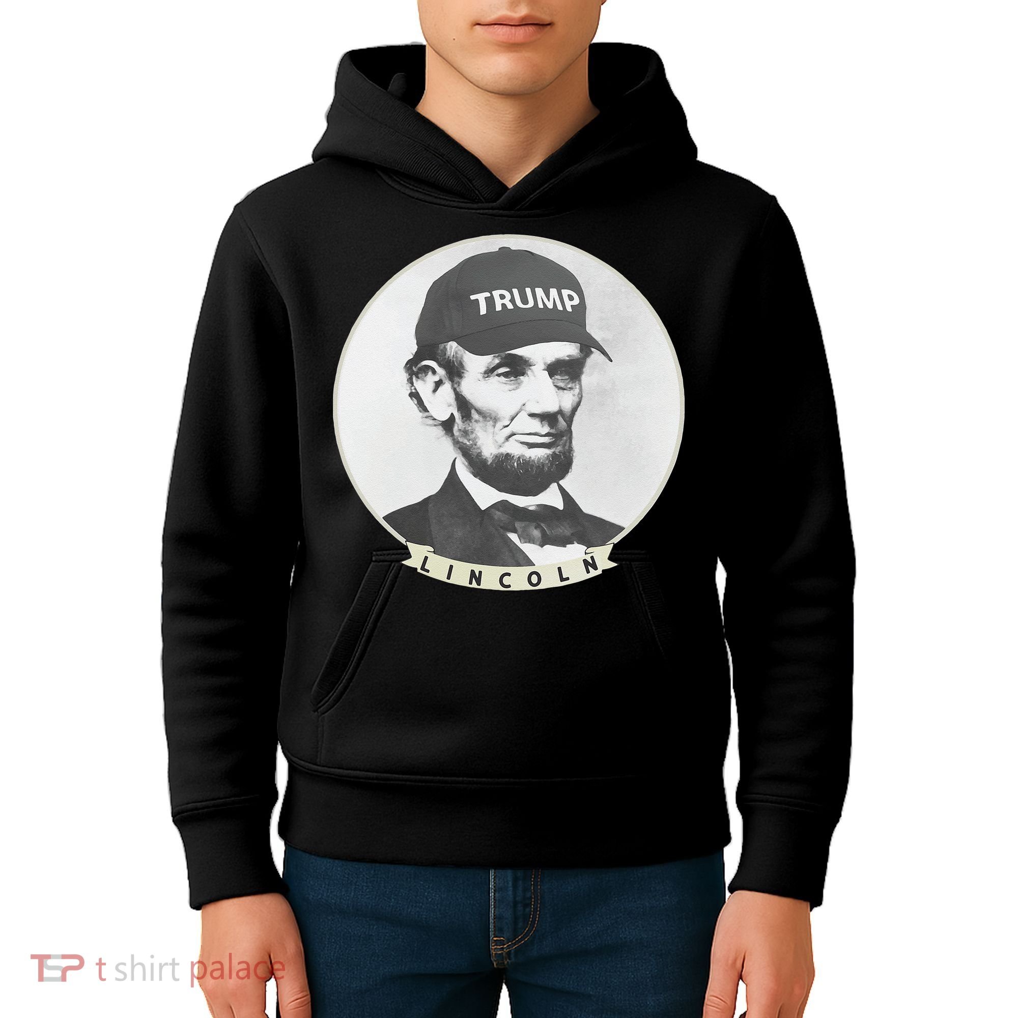 Lincoln Wearing Trump Hat Funny Abe Merica Abraham Kids Hoodie