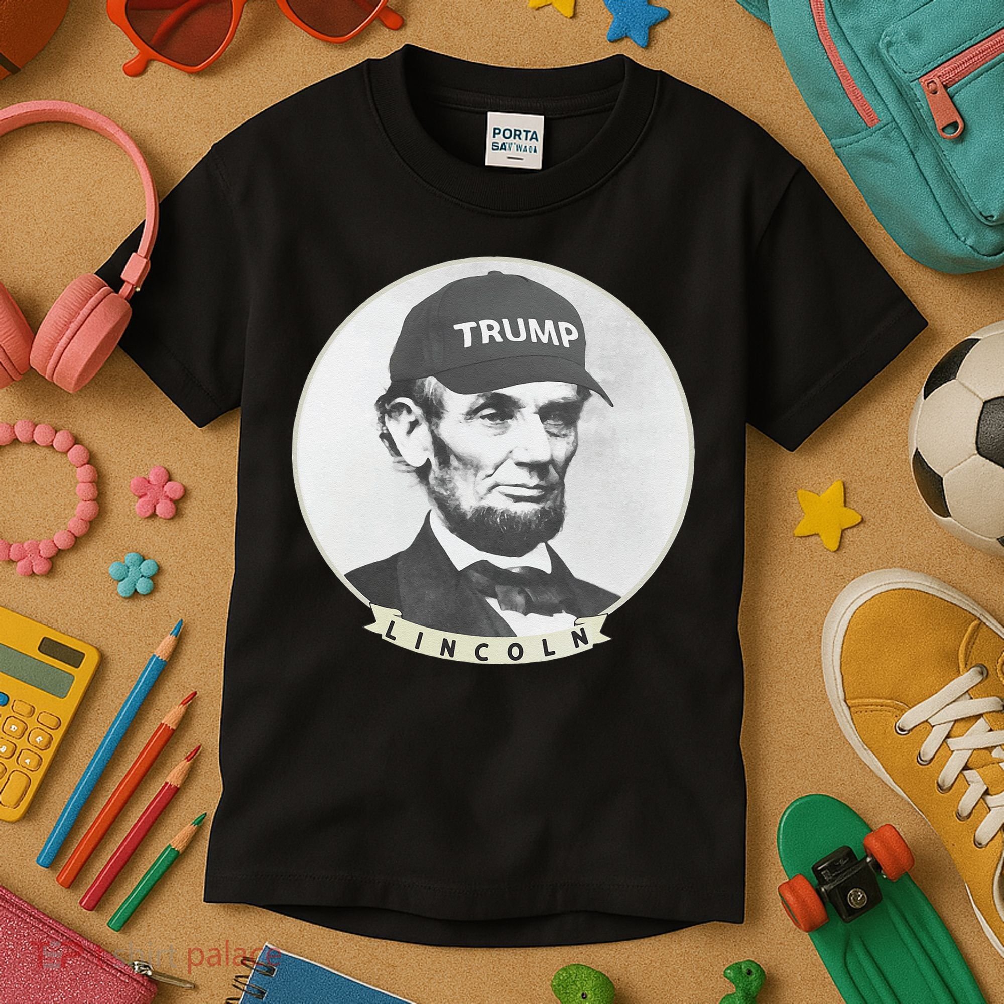 Lincoln Wearing Trump Hat Funny Abe Merica Abraham Kids T-Shirt