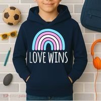 Love Wins Transgender Rainbow Pride Month Kids Hoodie thumb 2