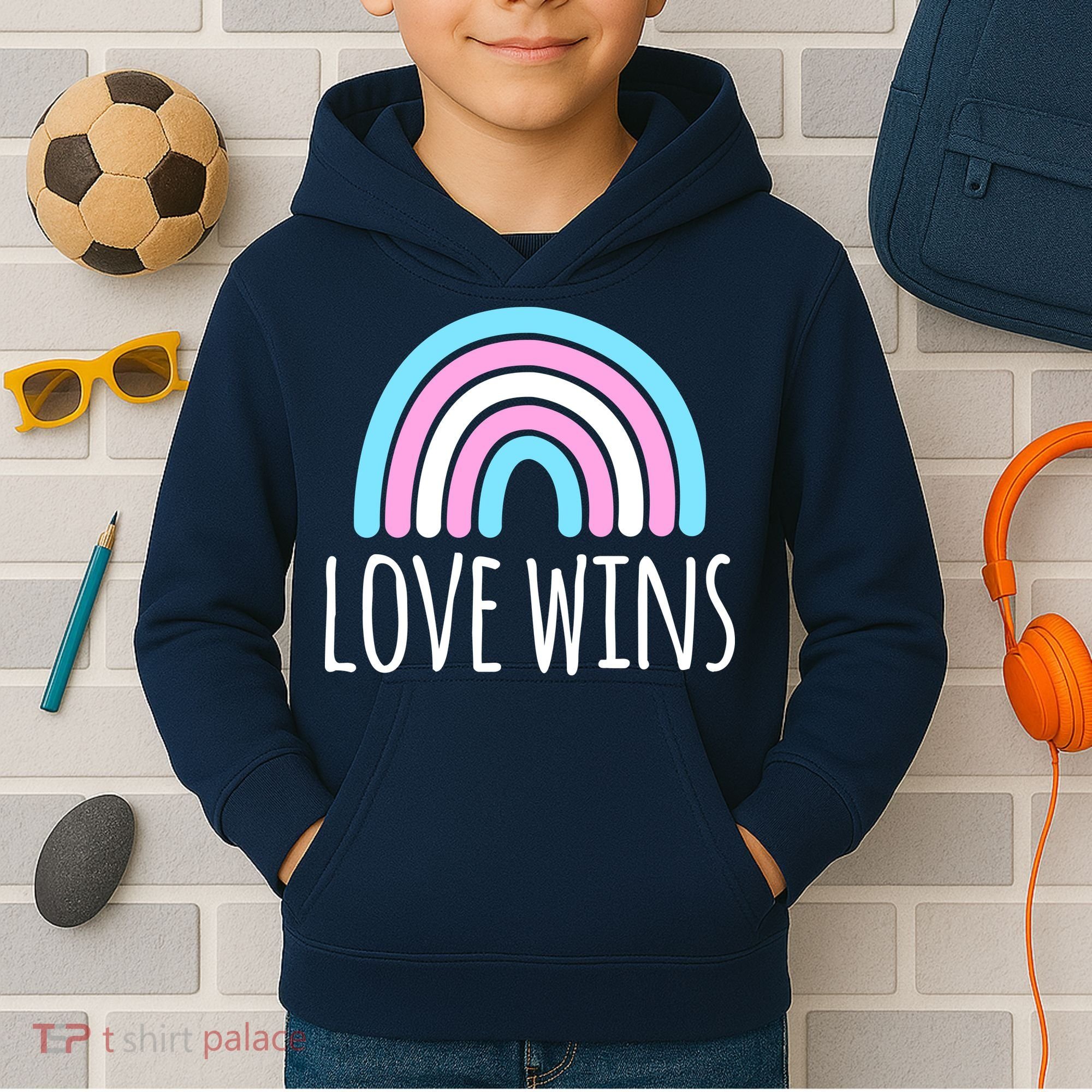 Love Wins Transgender Rainbow Pride Month Kids Hoodie