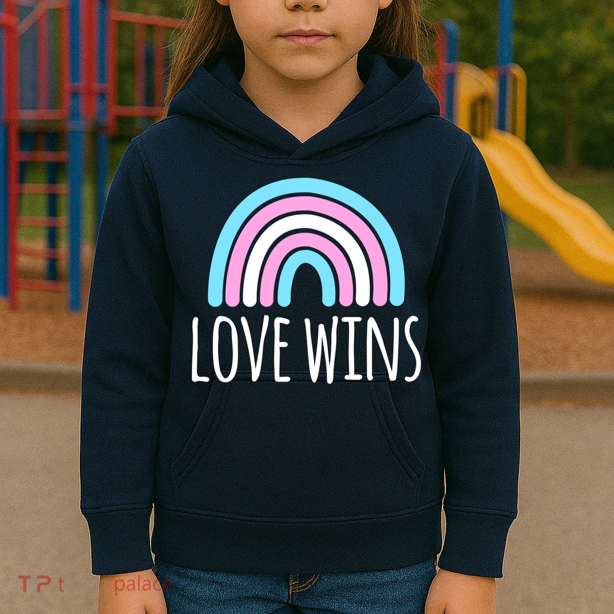Love Wins Transgender Rainbow Pride Month Kids Hoodie