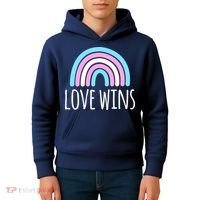 Love Wins Transgender Rainbow Pride Month Kids Hoodie thumb 4