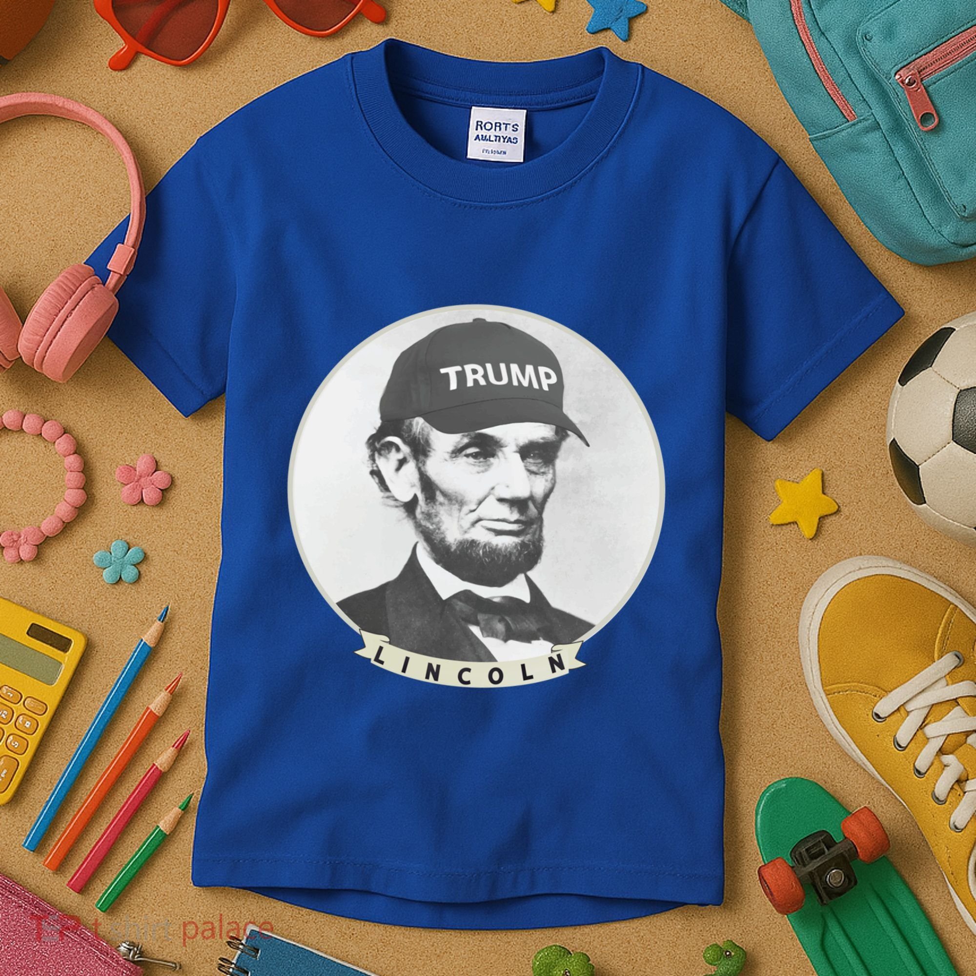 Lincoln Wearing Trump Hat Funny Abe Merica Abraham Gift Kids T-Shirt