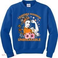 Leukemia Warrior Unbreakable Gift Awareness Gift Kids Sweatshirt thumb 0