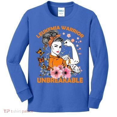 Leukemia Warrior Unbreakable Gift Awareness Gift Kids Long Sleeve Shirt