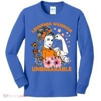 Leukemia Warrior Unbreakable Gift Awareness Gift Kids Long Sleeve Shirt thumb 0