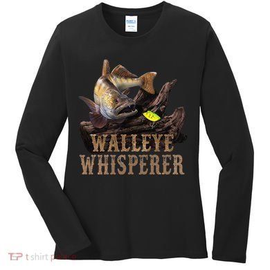 Large Walleye With Fishing Lure Drawing Walleye Whisperer Women's Long Sleeve Shirt