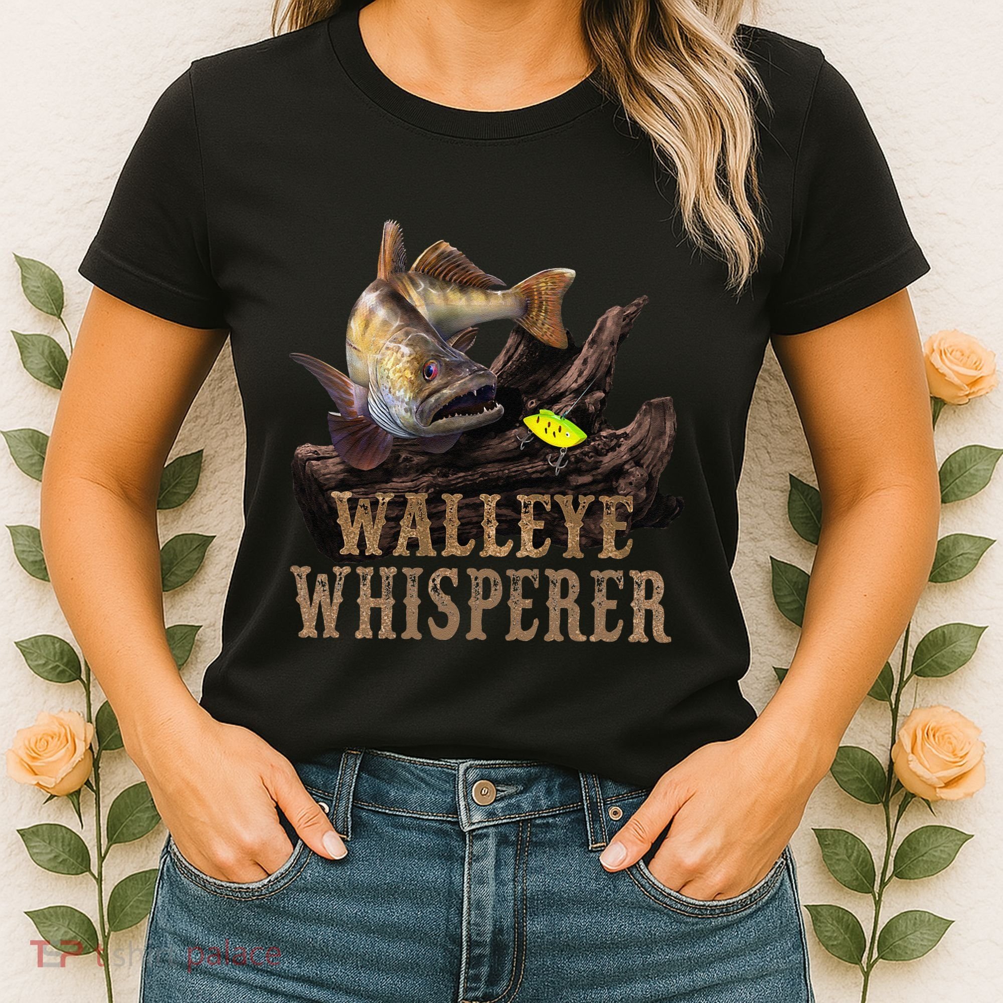 Large Walleye With Fishing Lure Drawing Walleye Whisperer Women's T-Shirt