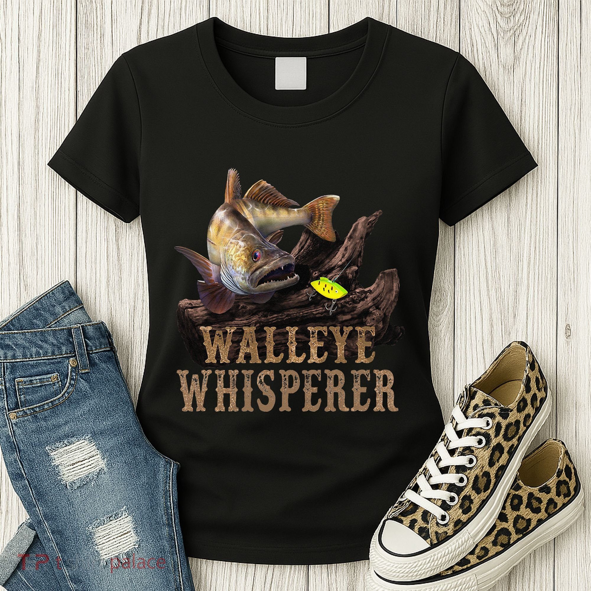 Large Walleye With Fishing Lure Drawing Walleye Whisperer Women's T-Shirt